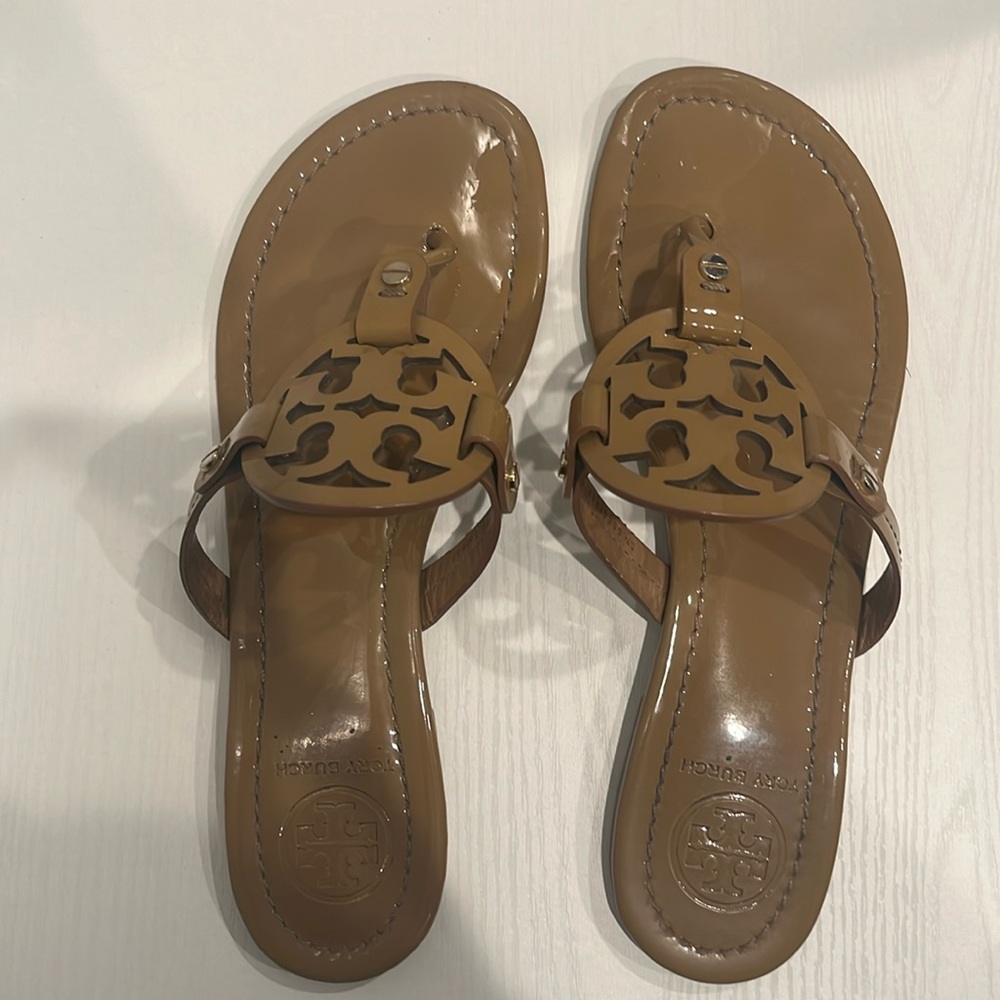 Tory Burch Miller Sandals in Tan Patent Leather